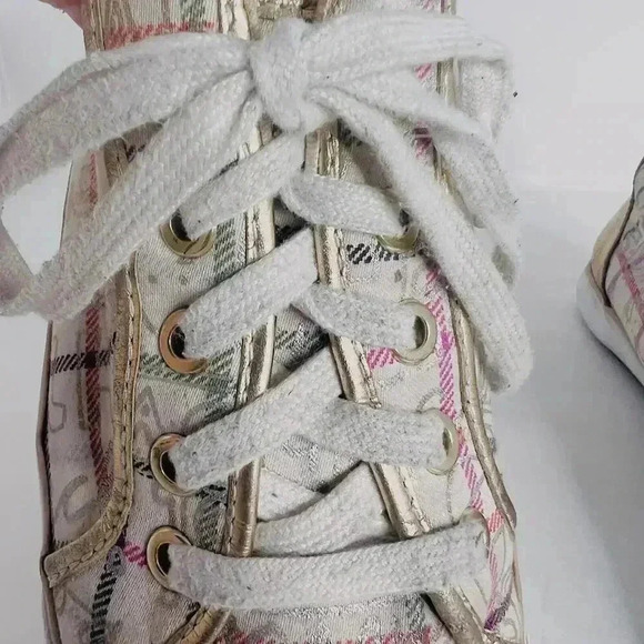 Coach Barrett Cream Multicolored Plaid Gold Leather Sneakers Canvas Size 9.5 - Picture 5 of 12